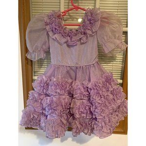 Vintage Hand Made Purple Little Girls Sz. 3 Pagent Party Dress, Sheer, RUFFLES